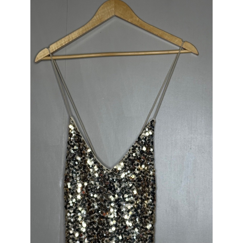 Lulus Gold Sequin Open Back Midi Dress Large Party Cocktail NYE - Picture 3 of 10